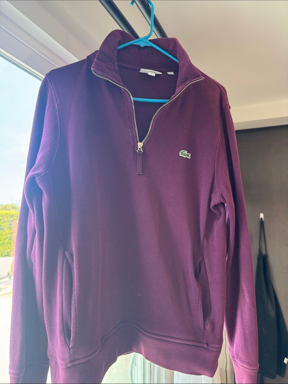 Lacoste Men's Quarter-Zip Sweater in Deep Wine